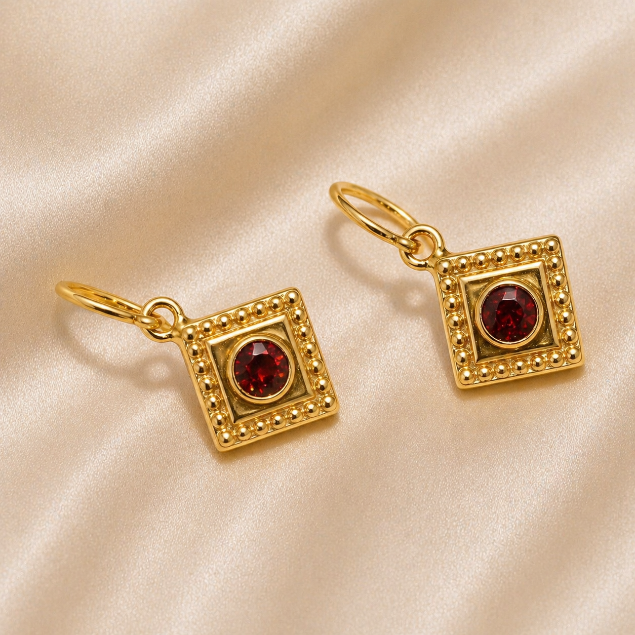 19.2K Portuguese Gold | Colored Stone Huggie Earrings  red