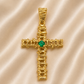 19.2K Portuguese Gold Cross with Emerald Stone Pendant