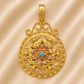 19.2K Portuguese Gold | Embossed Floral Design w/ Small Central Gemstone Pendant