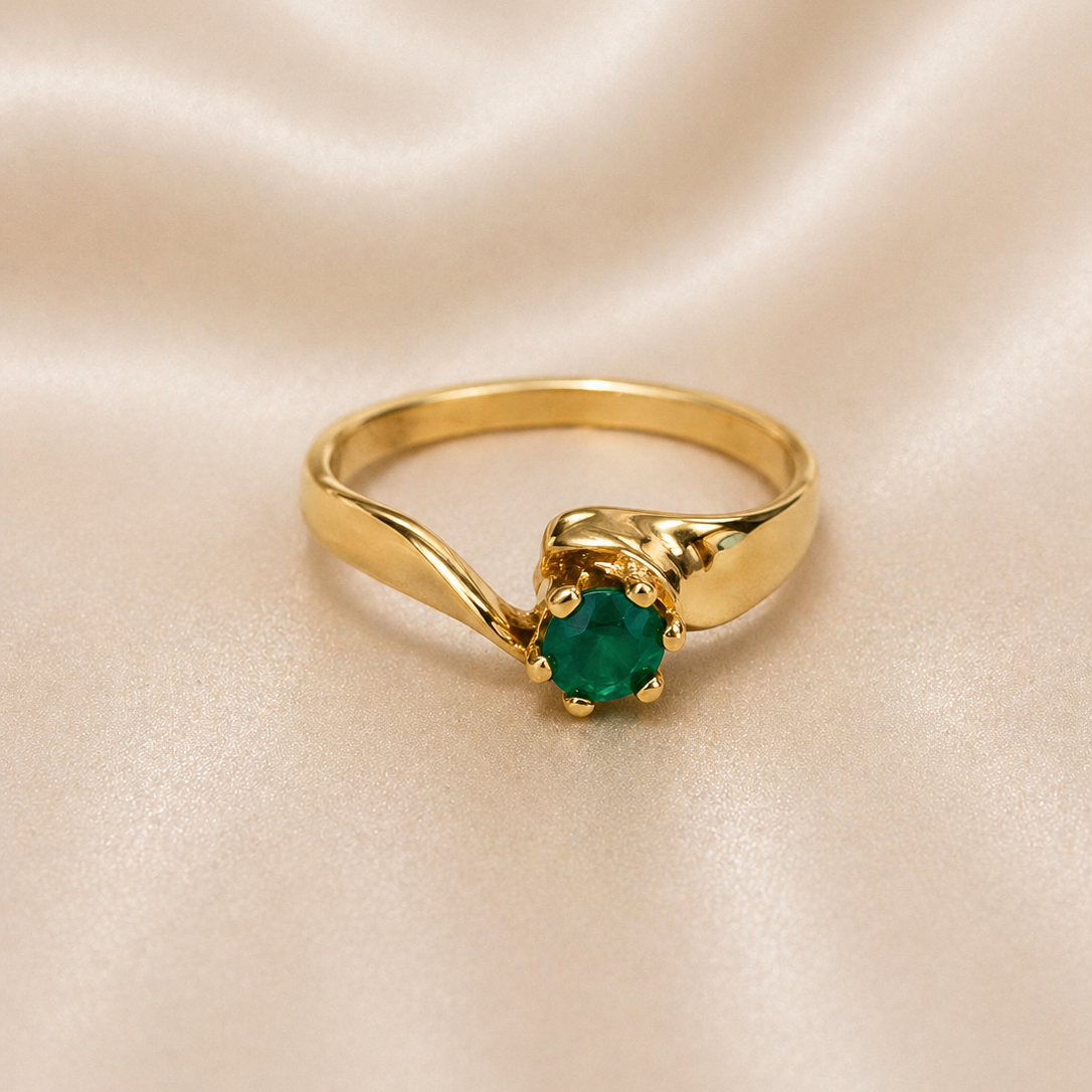 19.2K Portuguese Gold | Emerald Solitaire Bypass Ring female green