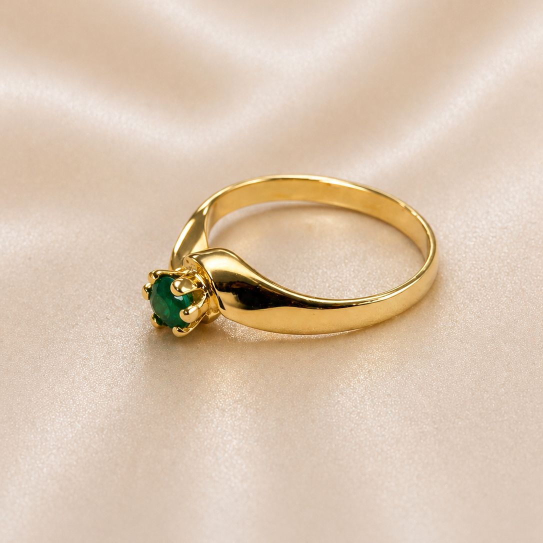 19.2K Portuguese Gold | Emerald Solitaire Bypass Ring Vintage Minimalist