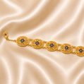 19.2K Portuguese Gold | Filigree Enamel Blue Petal Flower Bracelet with Adjustable Links