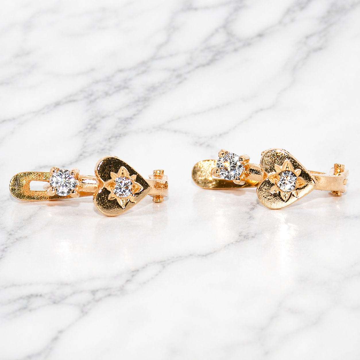 19.2K Portuguese Gold | Flat Heart CZ Earrings Cubic Zirconia 