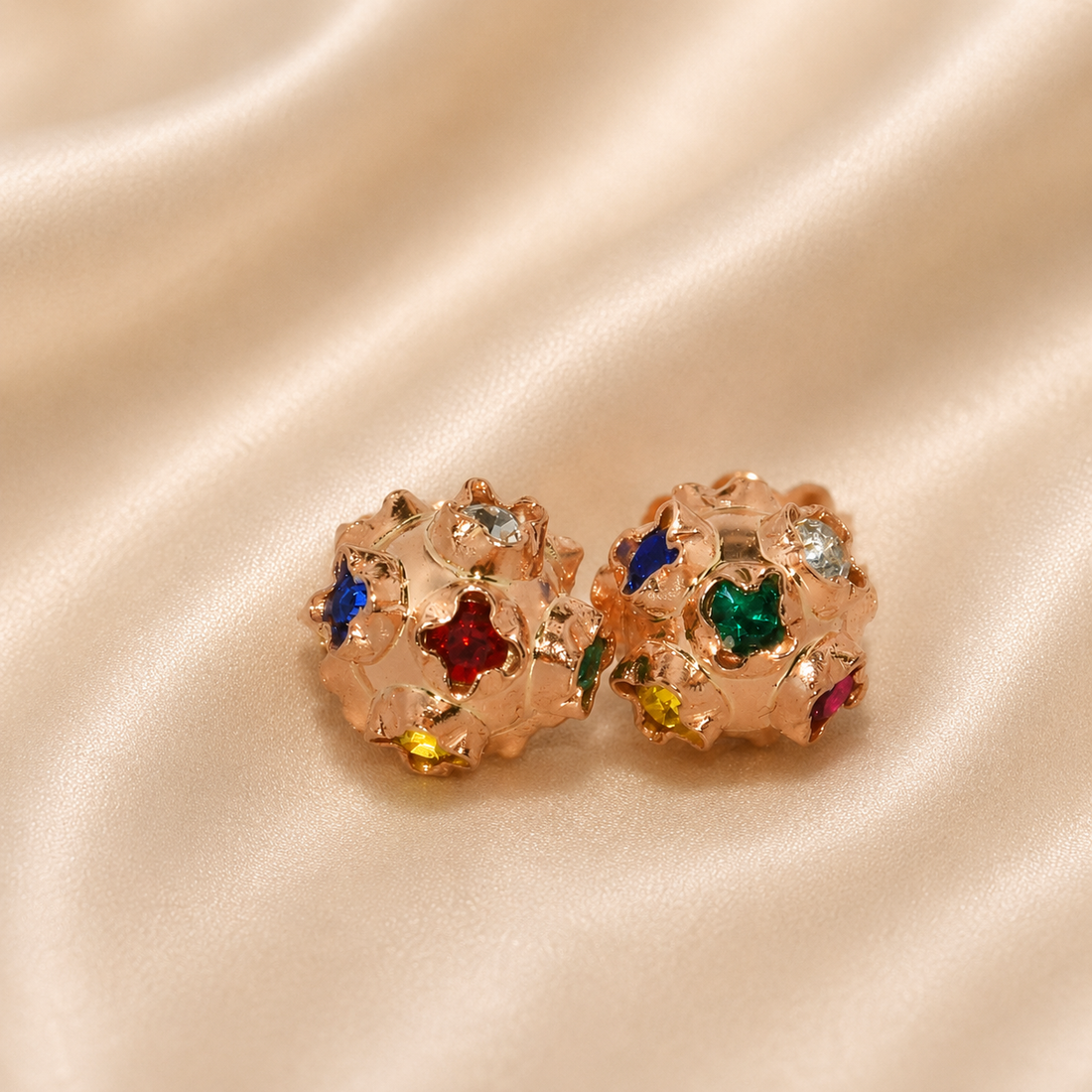 19.2K Portuguese Gold | Full Mina Multicolored Earring Studs