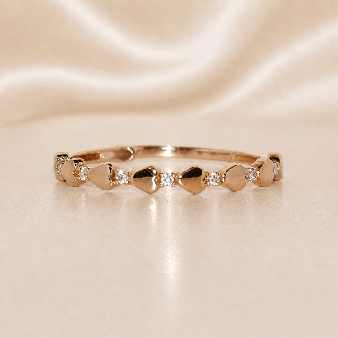 19.2K Portuguese Gold | Half Eternity Sideways Heart CZ Ring