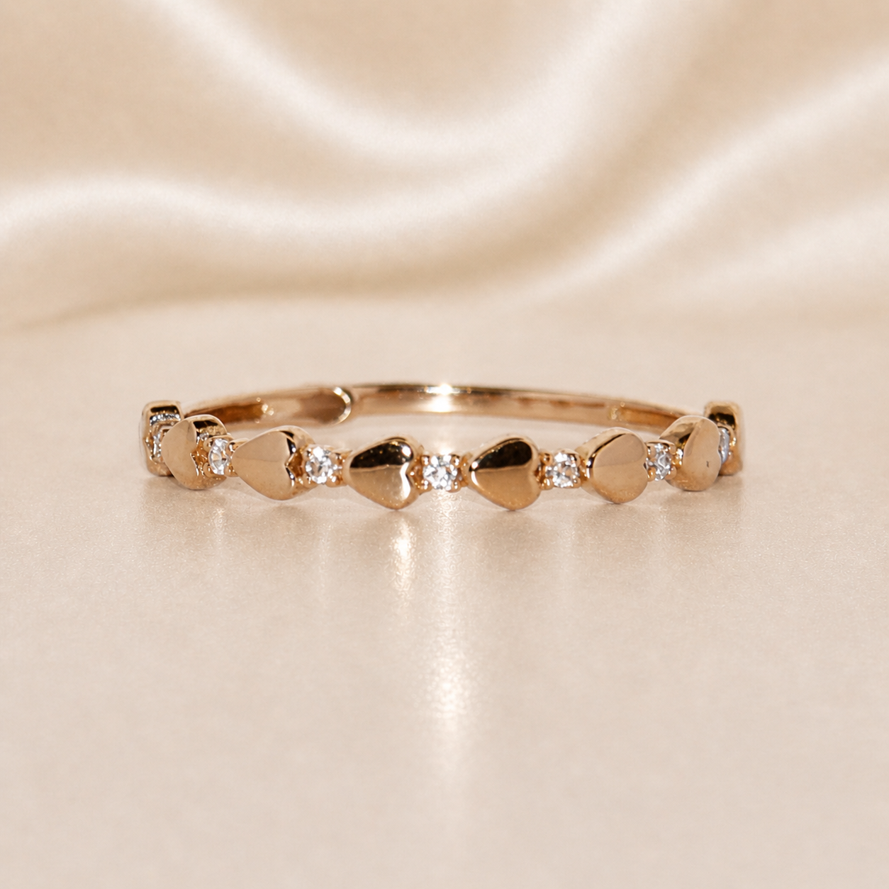 19.2K Portuguese Gold | Half Eternity Sideways Heart CZ Ring