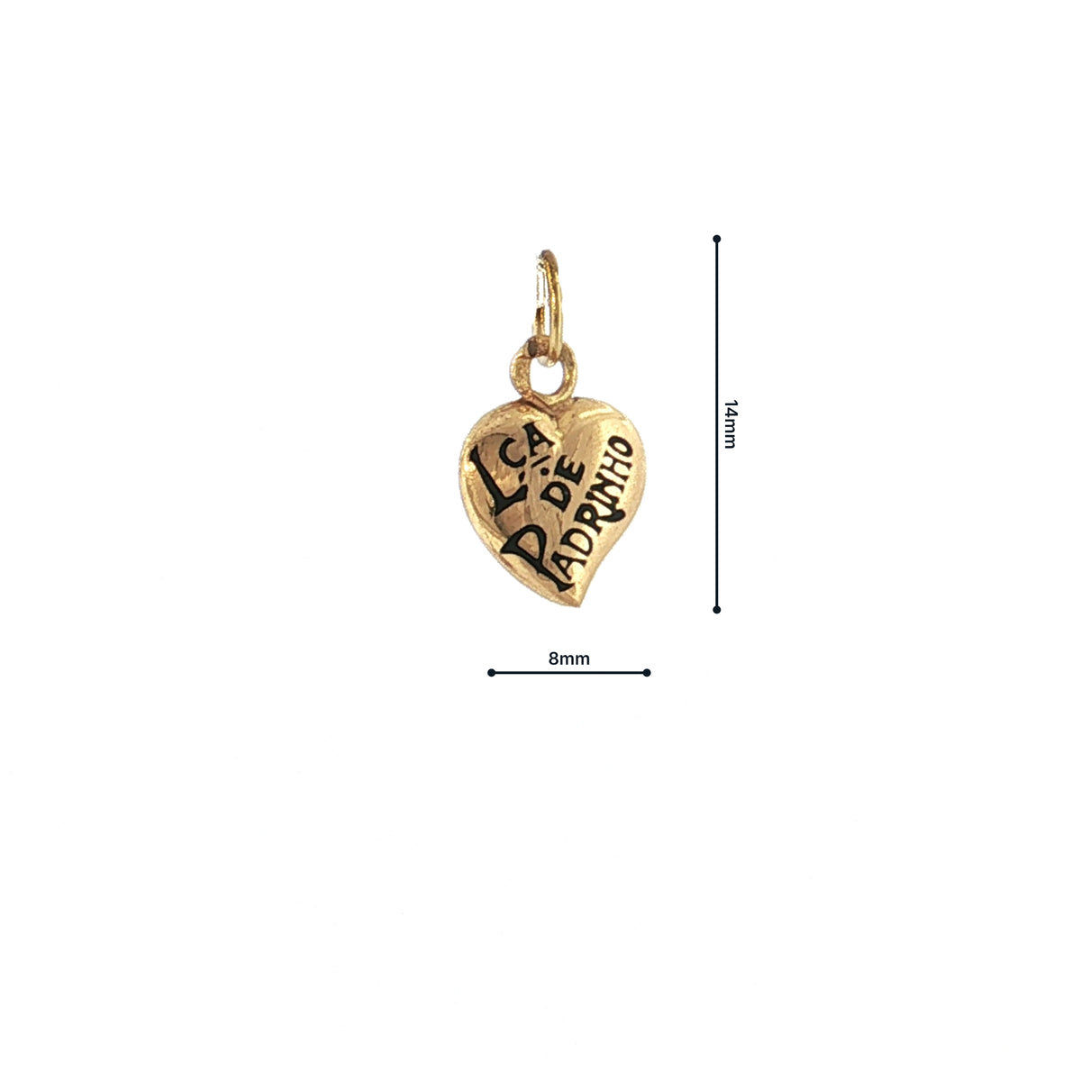 19.2K Portuguese Gold Heart Charm Lca. De Padrinho Godfather Small Front
