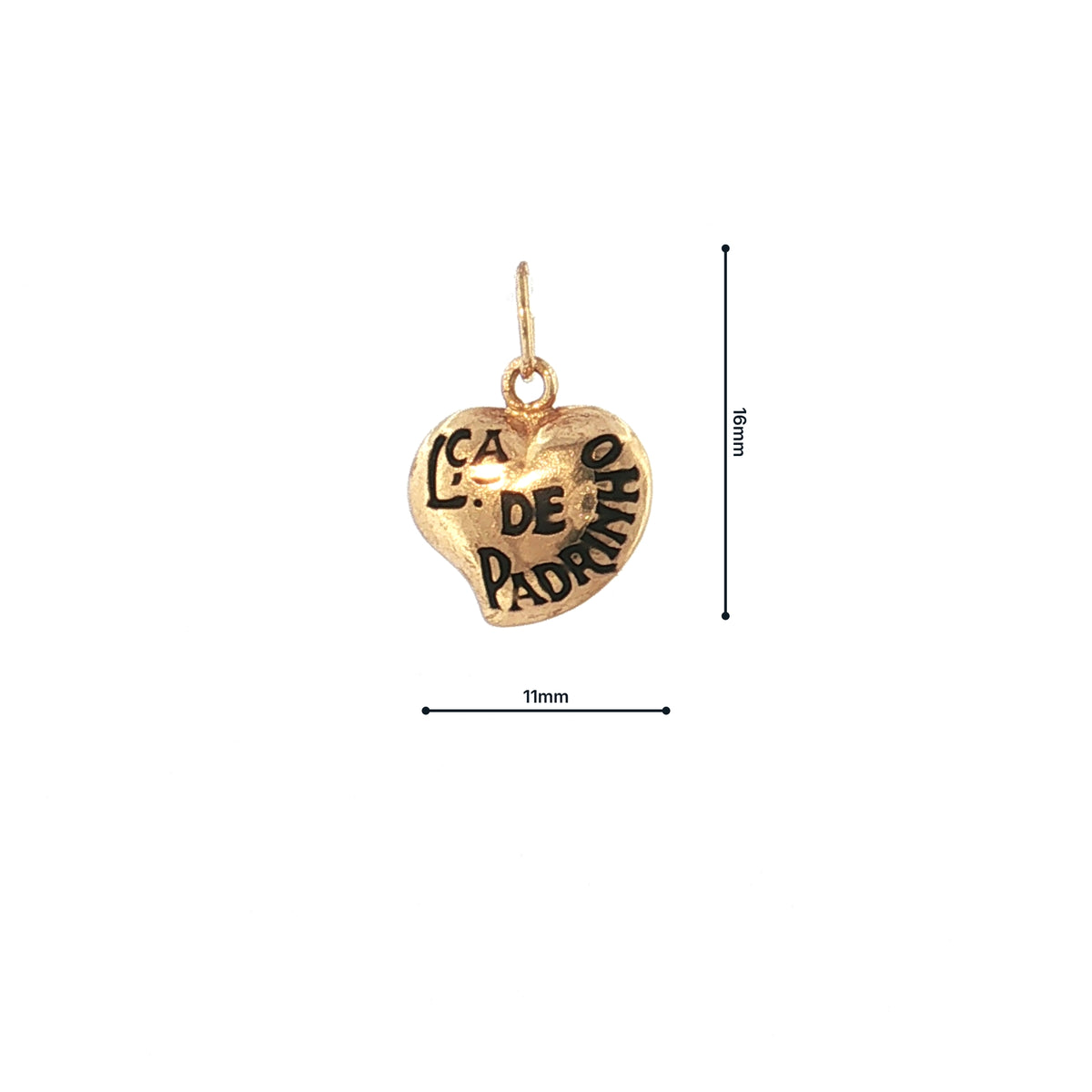 19.2K Portuguese Gold Heart Charm Lca. De Padrinho Godfather Large Front