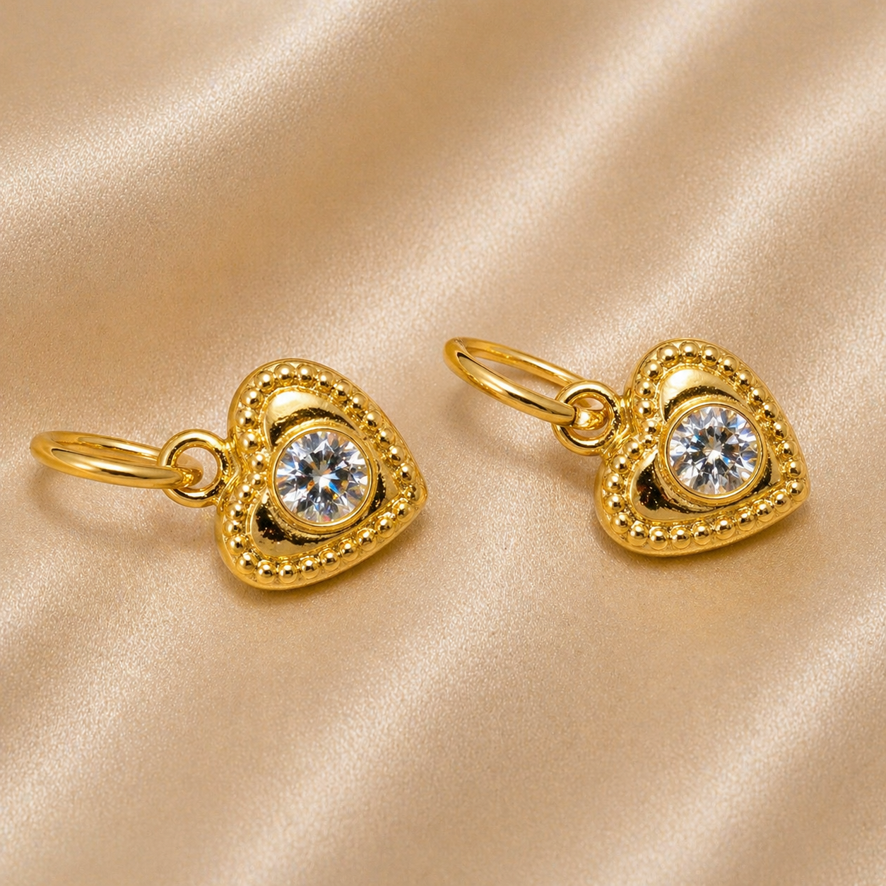 19.2K Portuguese Gold |  Heart Colored Stone Huggie Earrings white