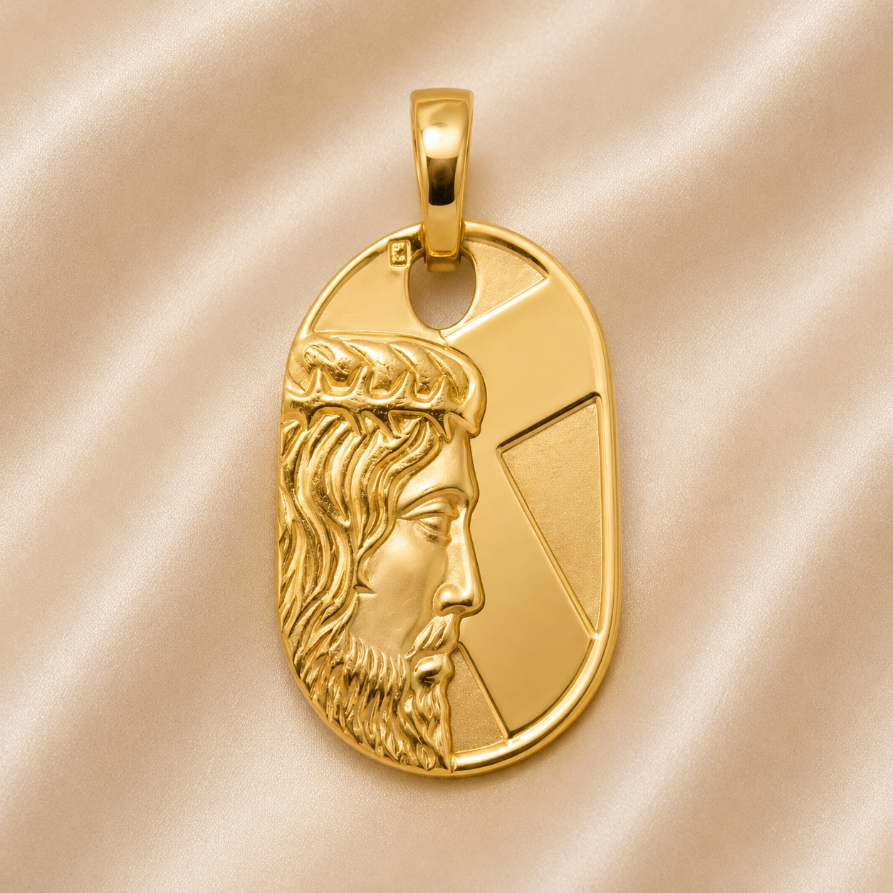 19.2K Portuguese Gold | Jesus Medallion with a Crown of Thorns Pendant