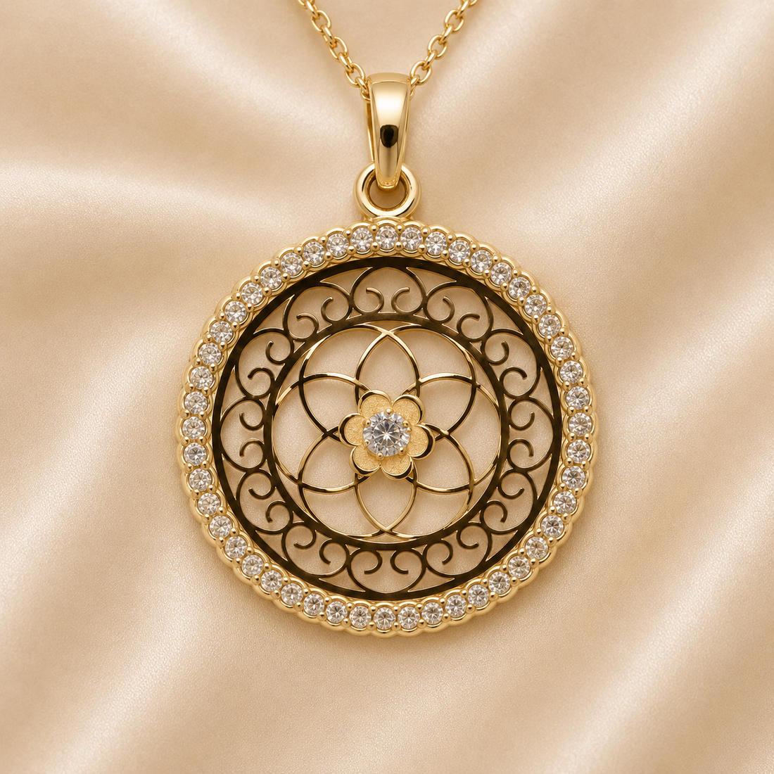 19.2K Portuguese Gold | Large CZ Spiral Pendant