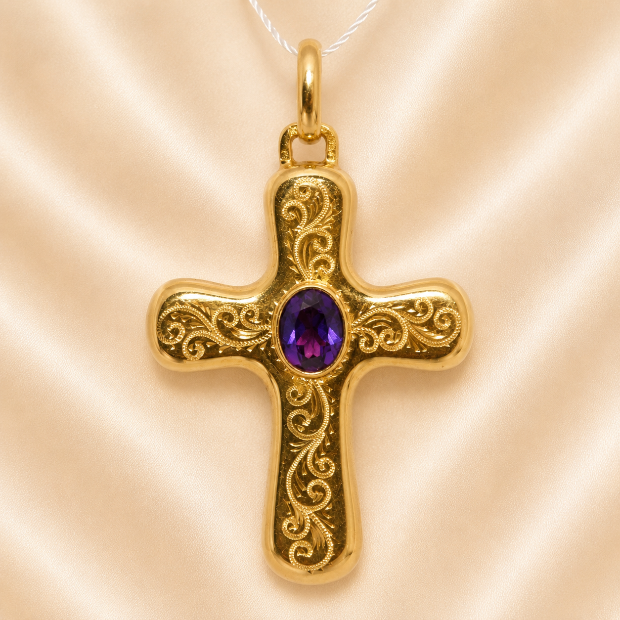19.2K Portuguese Gold | Large Cross With Stone Pendant
