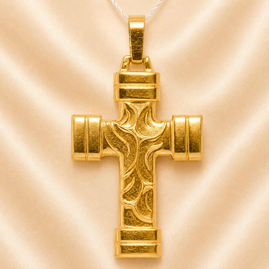 19.2K Portuguese Gold | Large Detailed Flat Cross Pendant