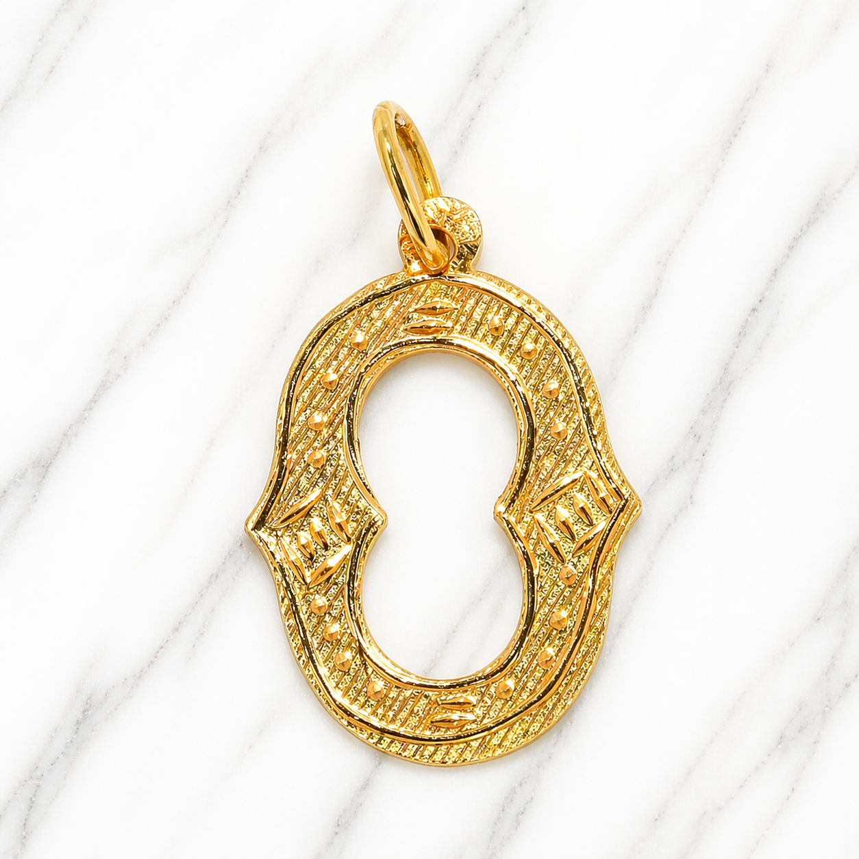 Gold pendant on a white background 19.2K Portuguese Gold | Large Initial Charm Letter Pendants Letter O 