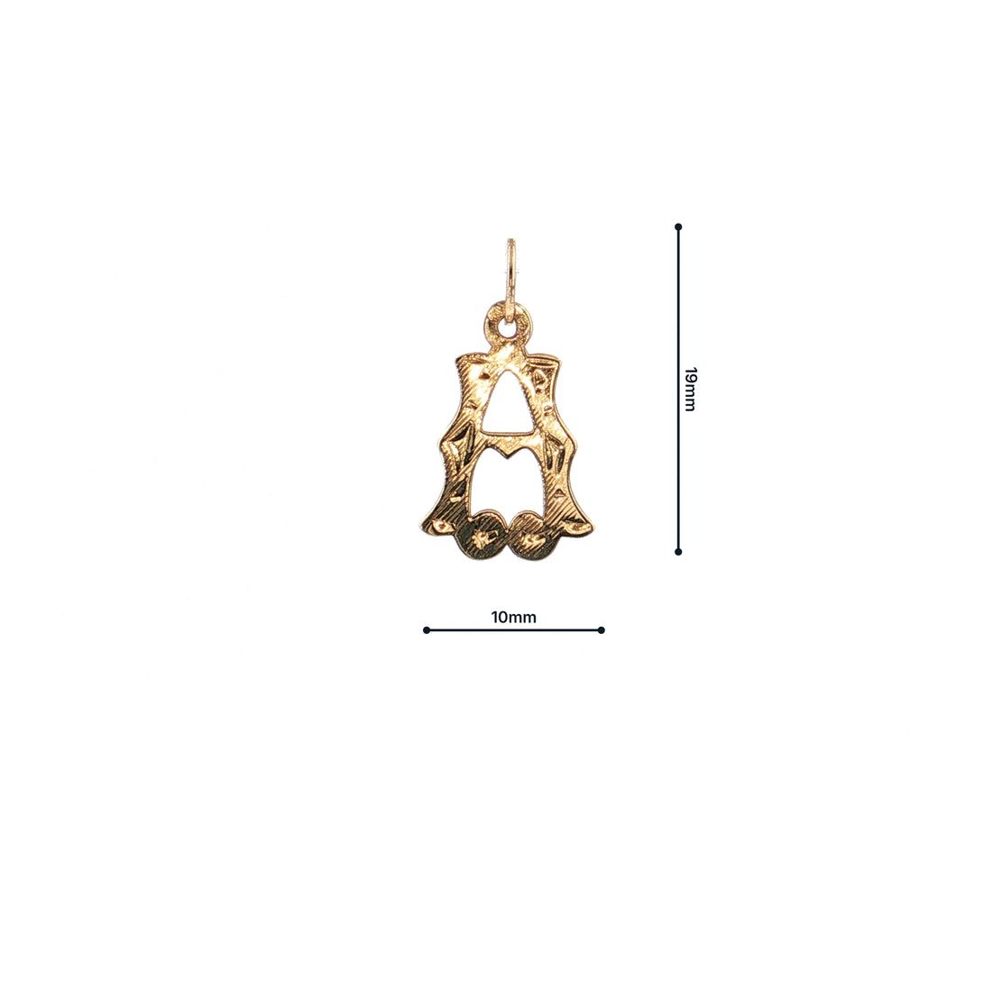 19.2K Portuguese Gold Medium Initial Charms Letter "A" Measurements
