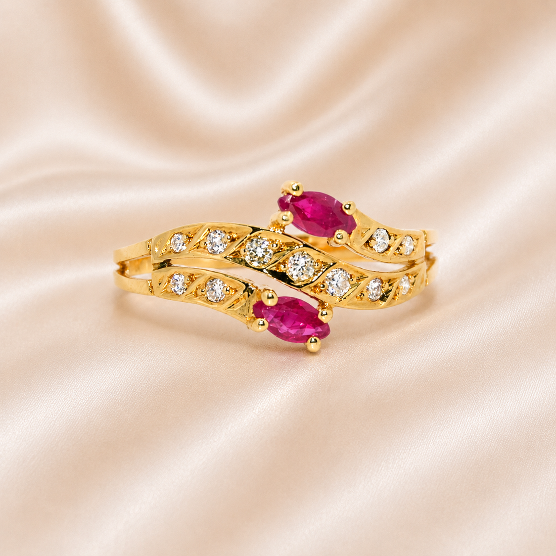 19.2K Portuguese Gold | Natural .35ct Ruby and .14ct Diamond Ring Pink and white stone ring round stone marquise stone 