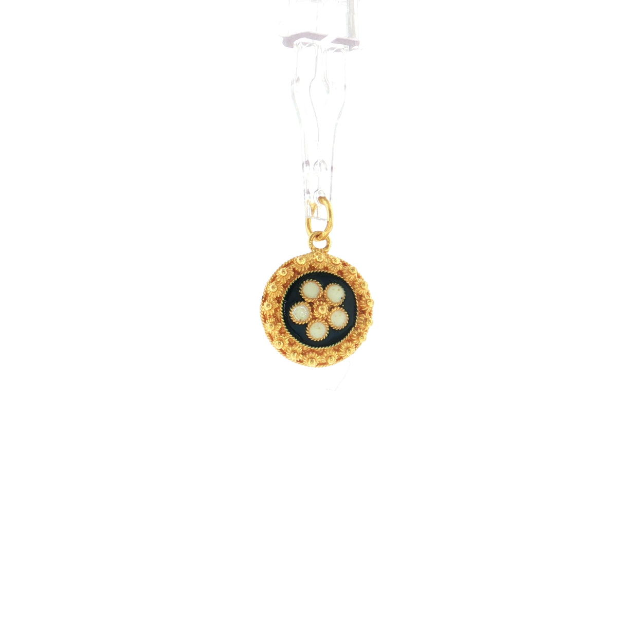 19.2K Portuguese Gold | Navy Blue Enamel White Flower Petal Charm Pendant