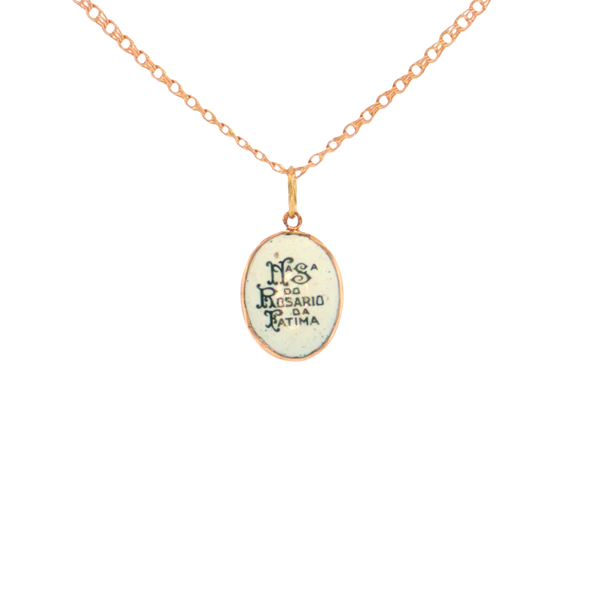 19.2K Portuguese Gold Nossa Senhora do Rosário da Fátima Our Lady of the Rosary of Fatima Plain Bezel Pendant Back