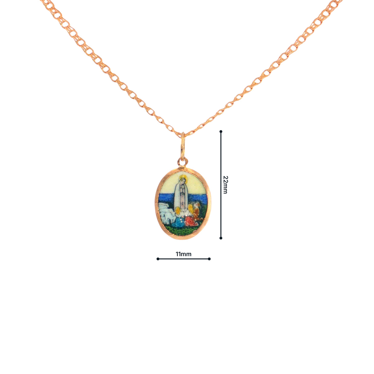 19.2K Portuguese Gold Nossa Senhora do Rosário da Fátima Our Lady of the Rosary of Fatima Plain Bezel Pendant Measurements 