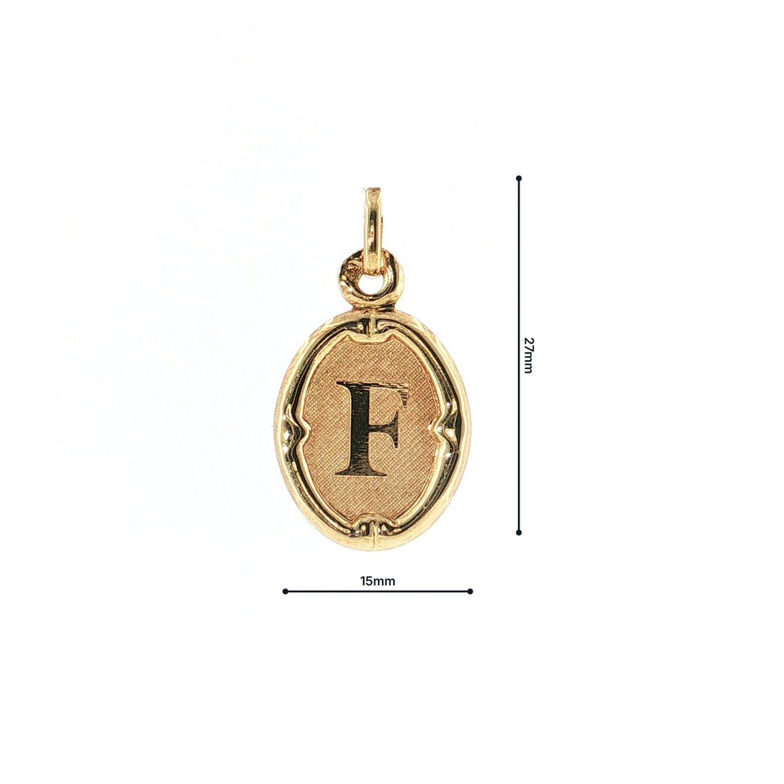 19.2K Portuguese Gold Oval Initial Letter "F" Charms Measurements