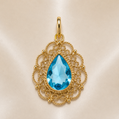 19.2K Portuguese Gold | Pear Shape Pendant with Aqua Stone