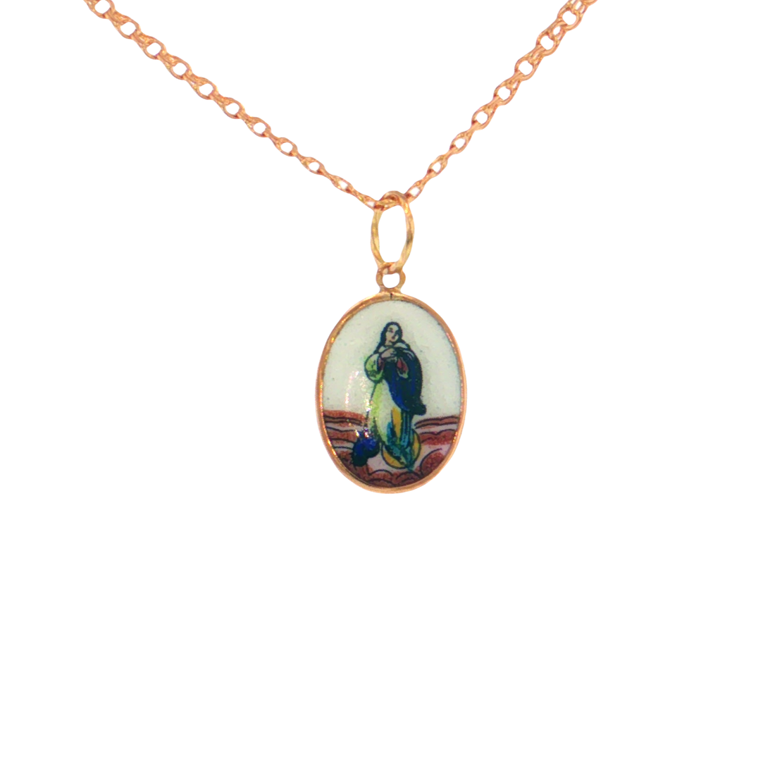 19.2K Portuguese Gold | Plain Bezel Senhora da Conceição (Our Lady of the Conception) Pendant