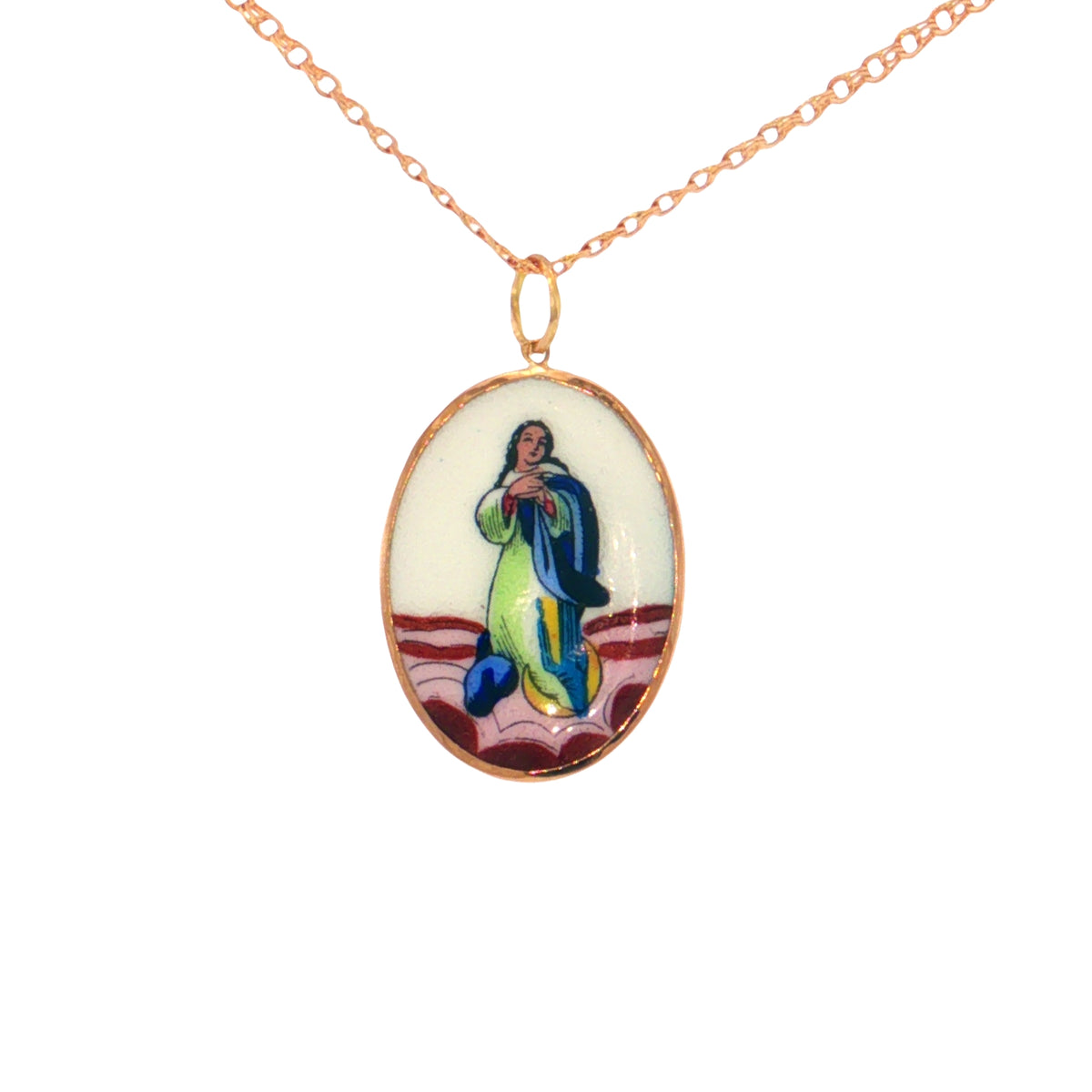19.2K Portuguese Gold Plain Bezel Senhora da Conceição Our Lady of the Conception Medium Pendant 