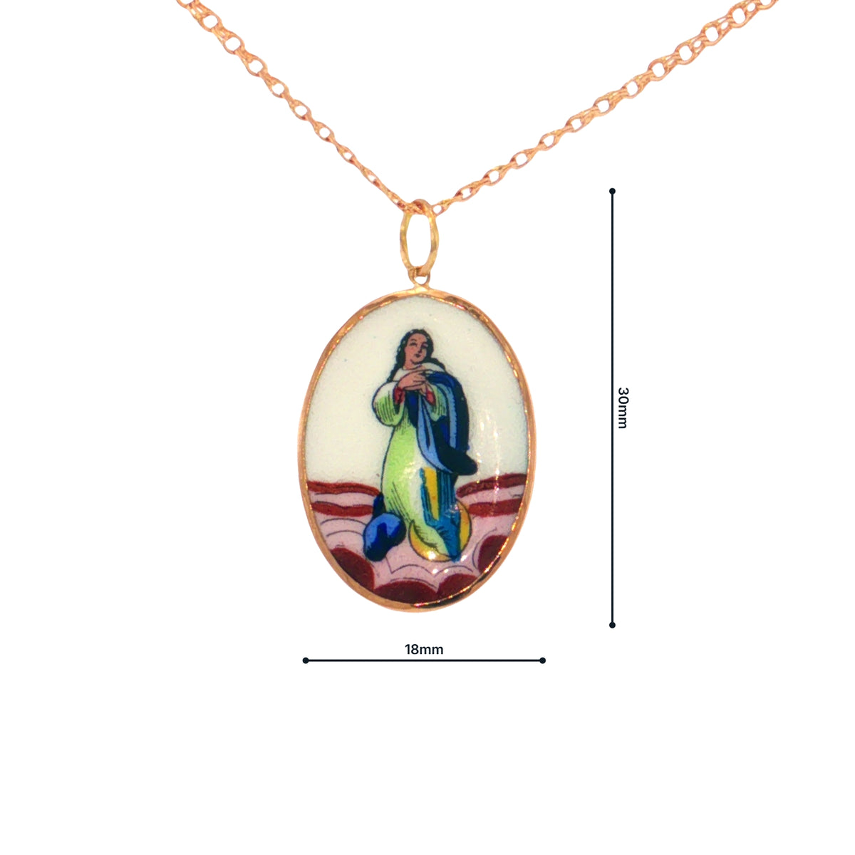 19.2K Portuguese Gold Plain Bezel Senhora da Conceição Our Lady of the Conception Medium Pendant Measurements