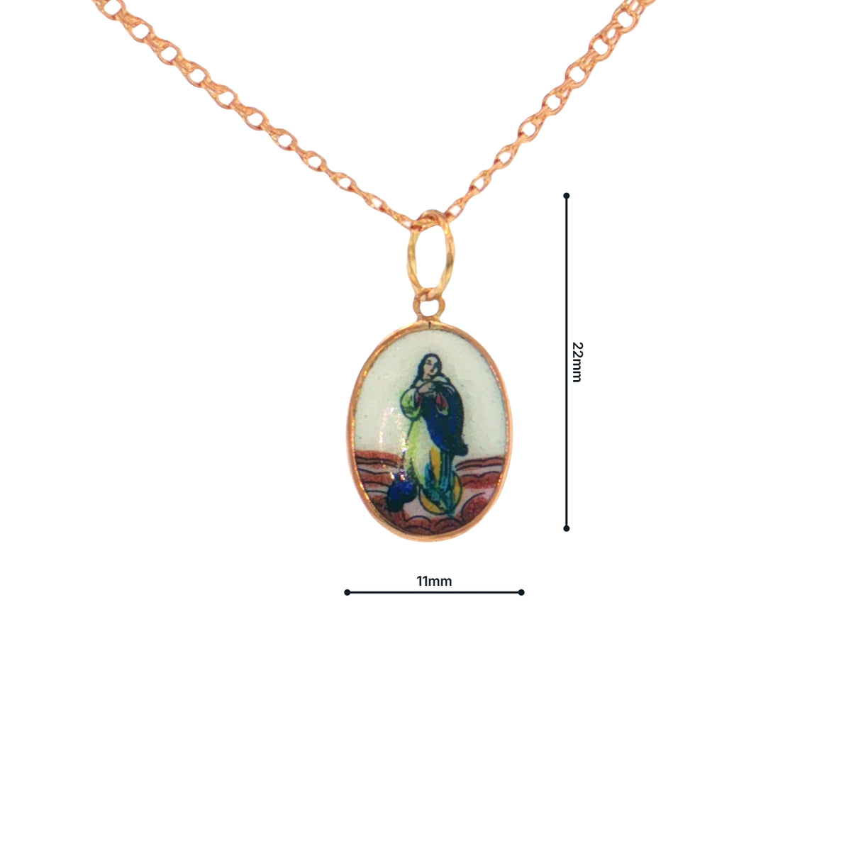 19.2K Portuguese Gold Plain Bezel Senhora da Conceição Our Lady of the Conception Small Pendant Measurements
