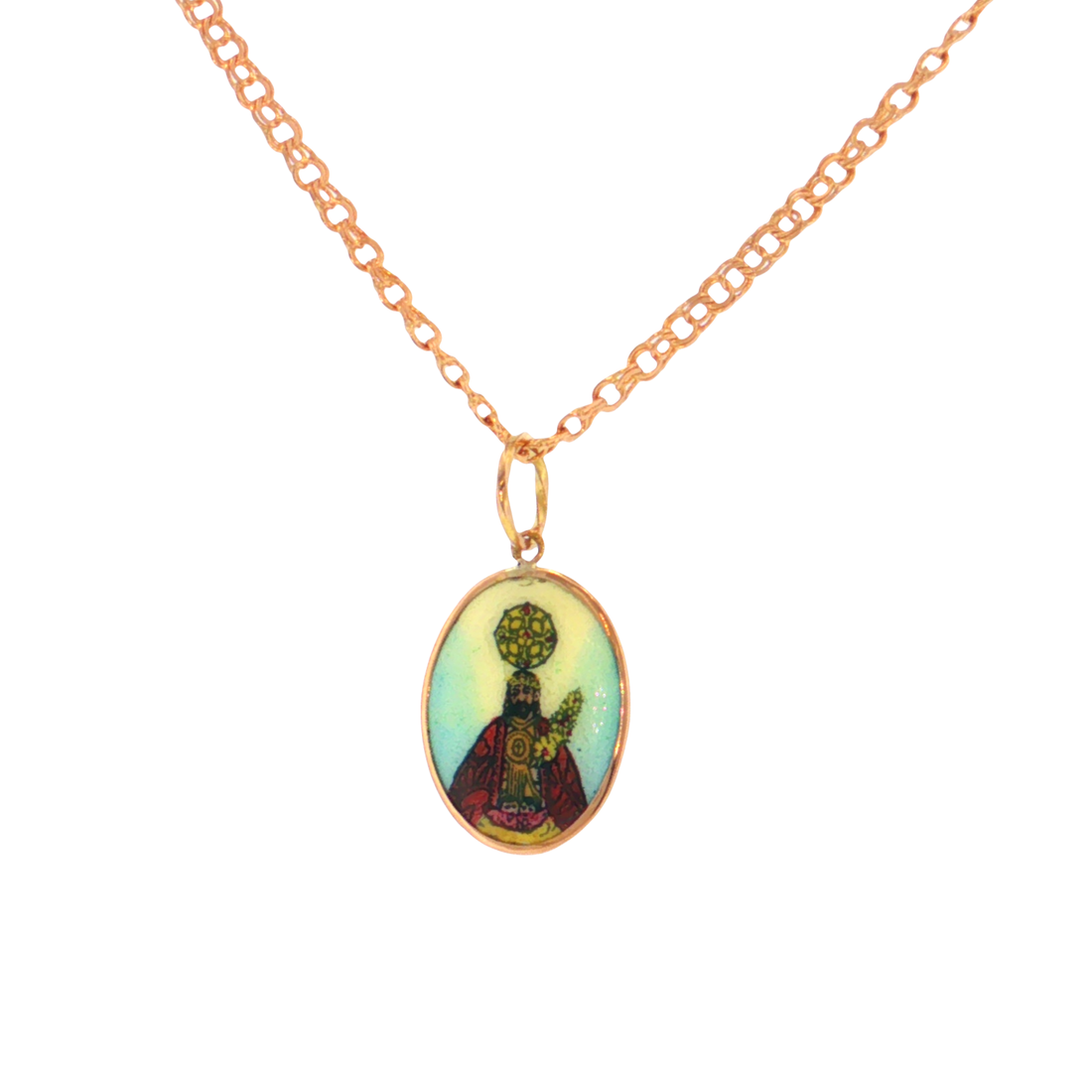 19.2K Portuguese Gold | Porcelain Plain Bezel Santo Cristo (Saint Christ) Pendant