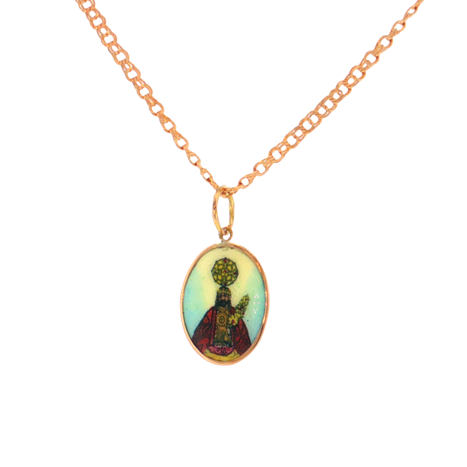 19.2K Portuguese Gold | Porcelain Plain Bezel Santo Cristo (Saint Christ) Pendant