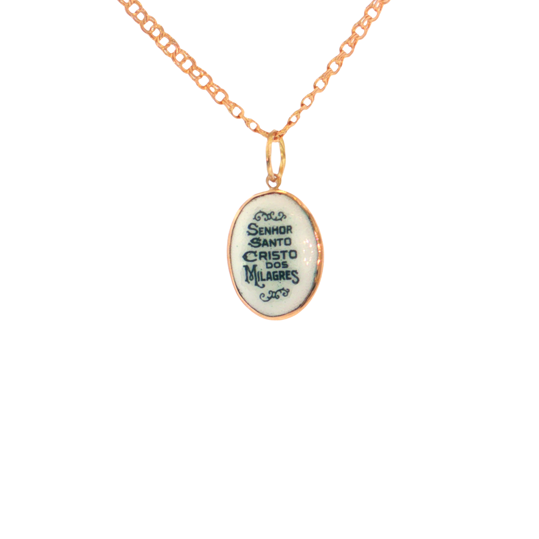 19.2K Portuguese Gold | Porcelain Plain Bezel Santo Cristo (Saint Christ) Pendant enamel