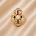 19.2K Portuguese Gold | Queen Amelia Ring W/ Sapphire, Ruby and Natural Diamonds