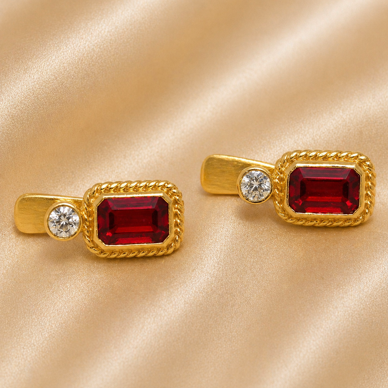 19.2K Portuguese Gold | Rectangular Stone Earrings red