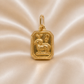 Gold pendant with a ram design on a beige satin background 19.2K Portuguese Gold | Rectangular Vintage Zodiac Pendants Aries 