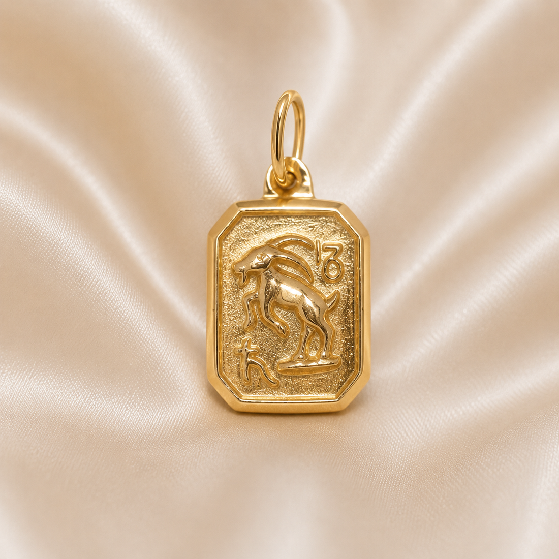 19.2K Portuguese Gold | Rectangular Vintage Zodiac Pendants Capricorn Zodiac Charm Pendant Gift 