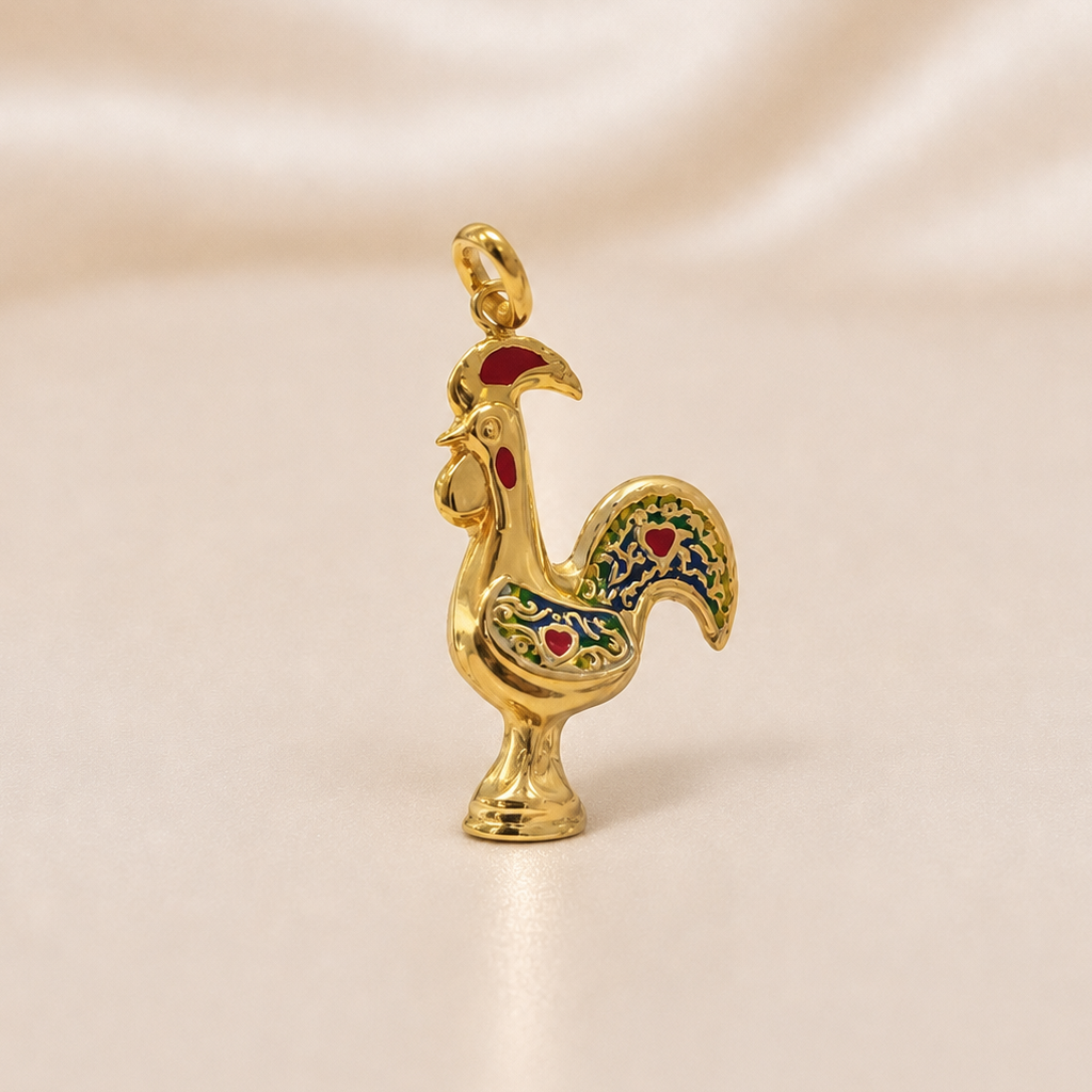 19.2K Portuguese Gold | Rooster Charm (Galo de Barcelos) Pendant Extra Large Multicolor