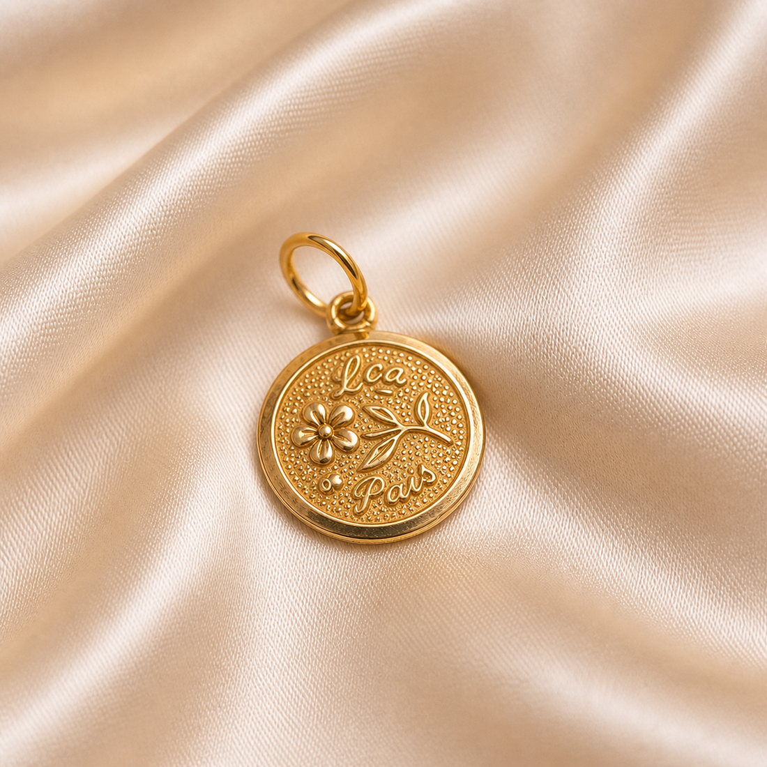 19.2K Portuguese Gold | Round Bezel Flower Lca De Pais Charm Charms for gifting father 