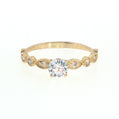 19.2K Portuguese Gold | Round CZ Engagement Ring with Milgrain Leaf-Shaped Accents
