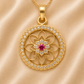 19.2K Portuguese Gold | Round Floral Pendant Red