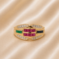 19.2K Portuguese Gold | Ruby Sapphire Emerald Ring with Natural Diamonds