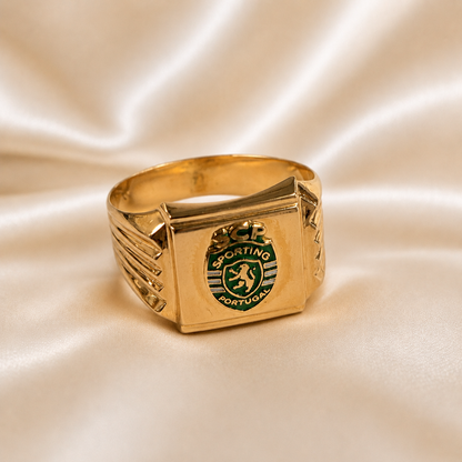 19.2K Portuguese Gold | SCP Soccer Rings square grooved signet