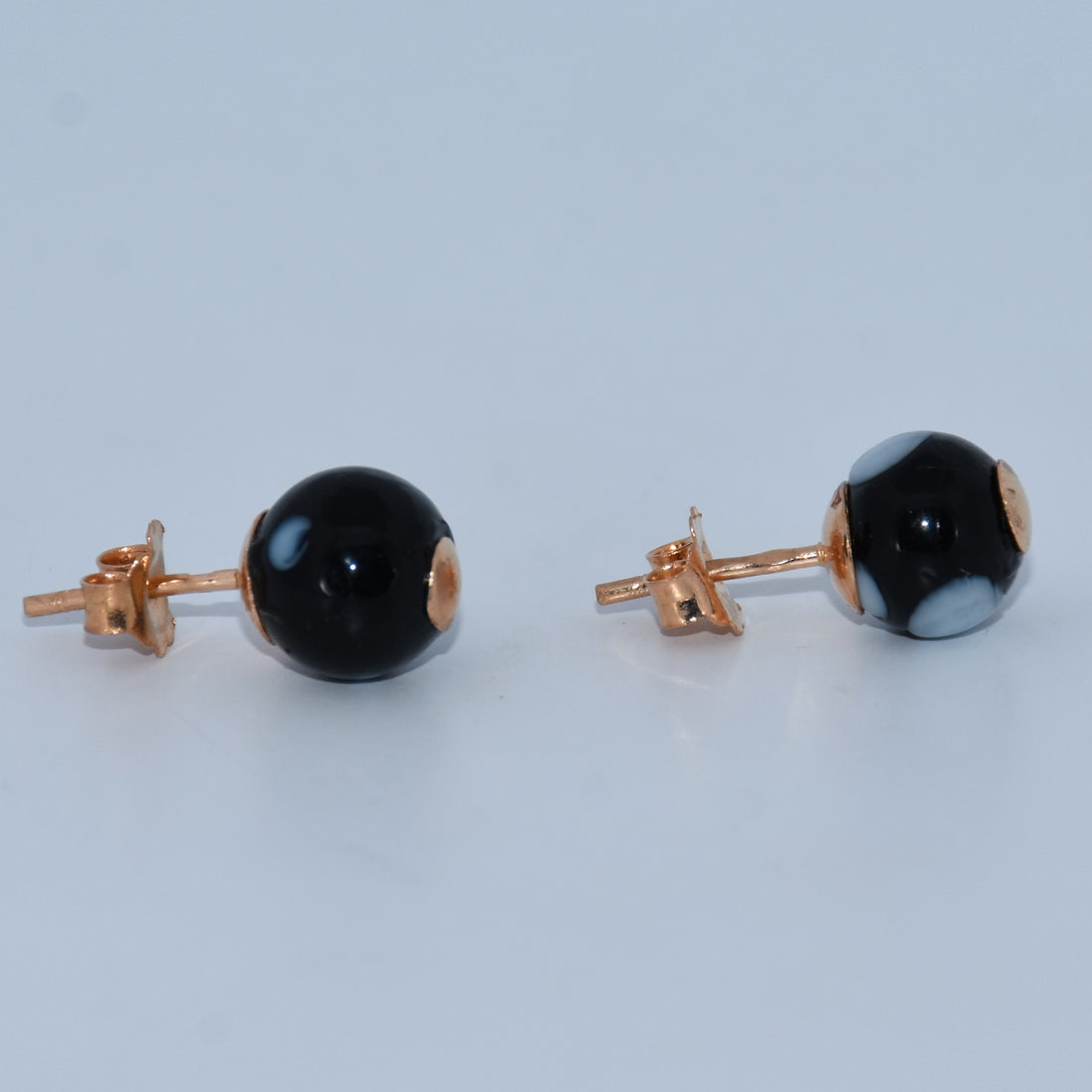19.2K Portuguese Gold | Small Black Ball Earrings (Conta De Olho) Stud