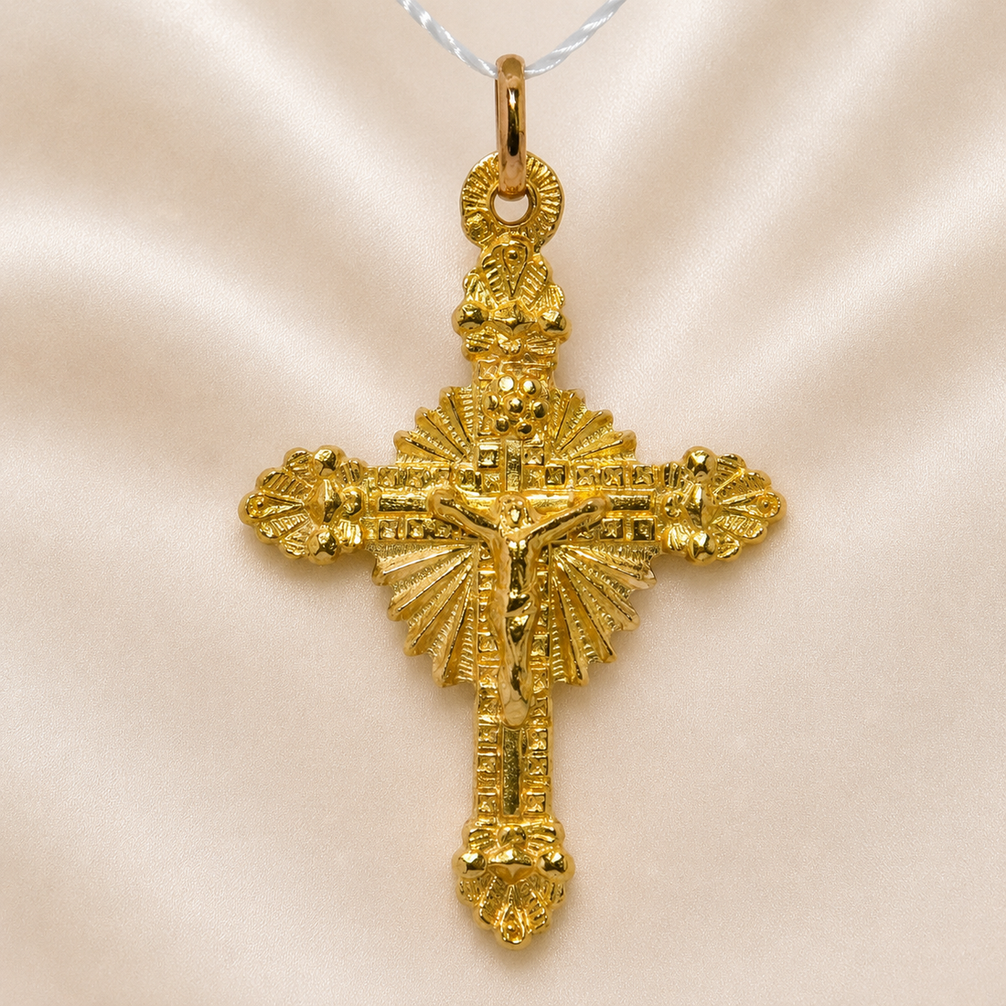 19.2K Portuguese Gold | Small Flat Filigree Cross with Jesus