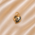 Gold heart-shaped charm with engraved text on a beige satin  19.2K Portuguese Gold | Small Heart Lca De Padrinhos Charmsbackground