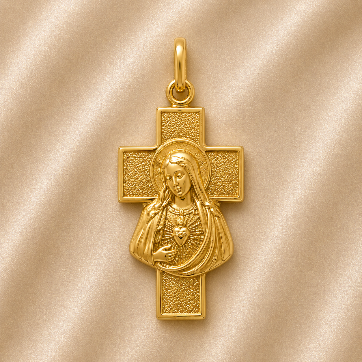 19.2K Portuguese Gold | Small Sacred Heart Of Jesus Cross Pendant