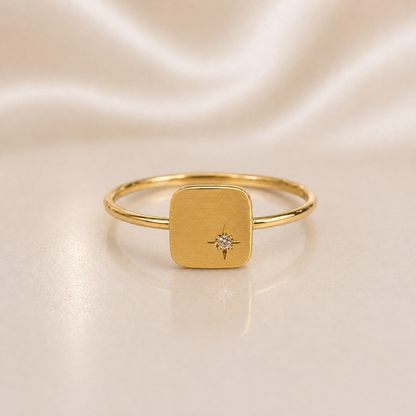 19.2K Portuguese Gold | Starburst Signet Ring minimalist 