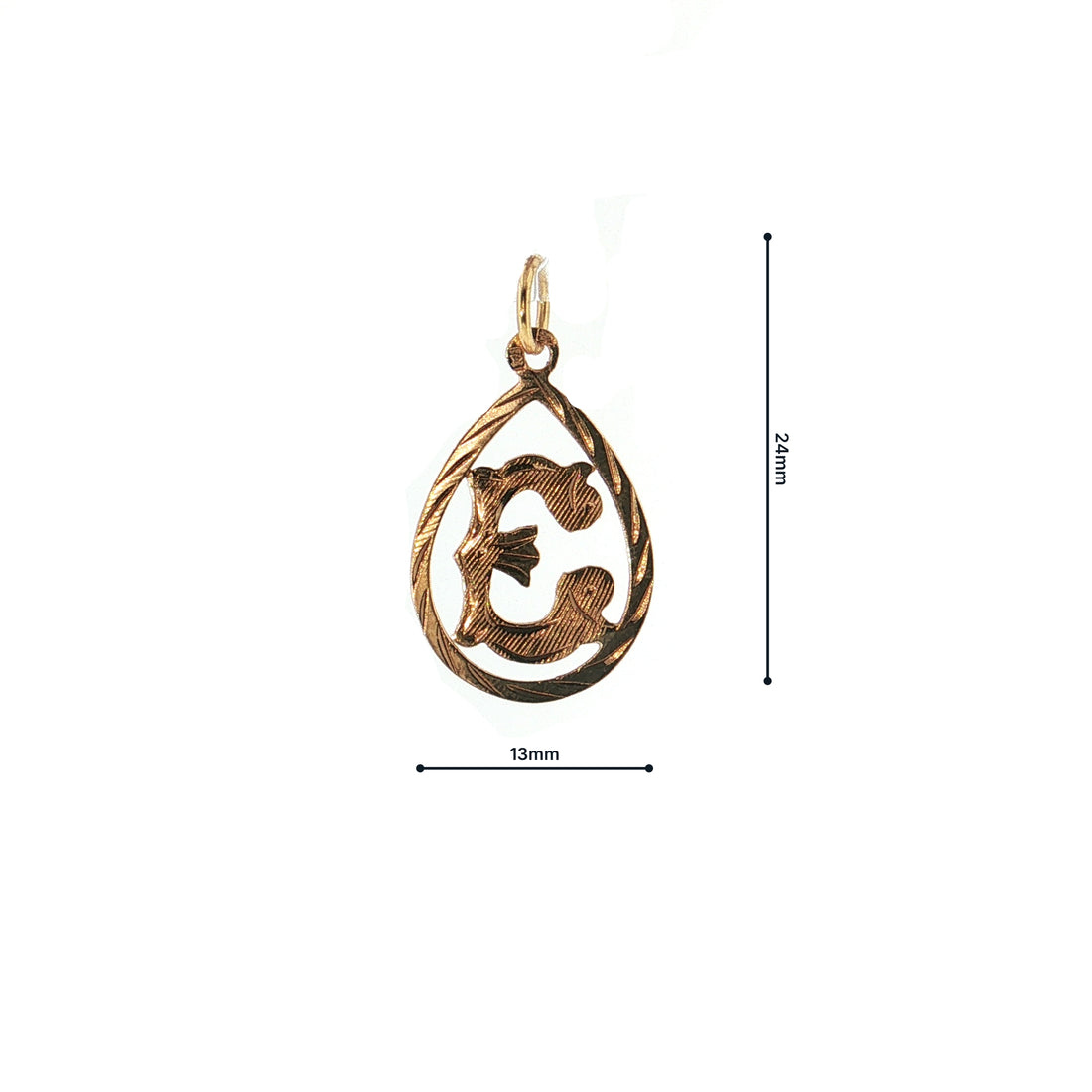 19.2K Portuguese Gold Tear Drop Letters Letter "E" Measurements
