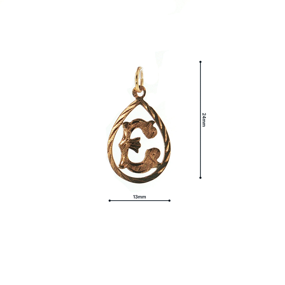 19.2K Portuguese Gold Tear Drop Letters Letter "E" Measurements