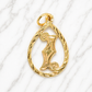 Gold pendant with intricate design on a white marble background 19.2K Portuguese Gold | Tear Drop Letters Letter I 